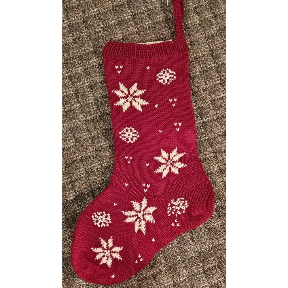 Red White Wool Christmas Stocking with Snowflakes 22